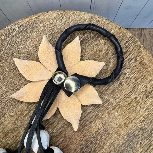 Black White Flower Purse Charm Genuine Leather Flower Bag Charm NEW FAST SHIP - Picture 7 of 7